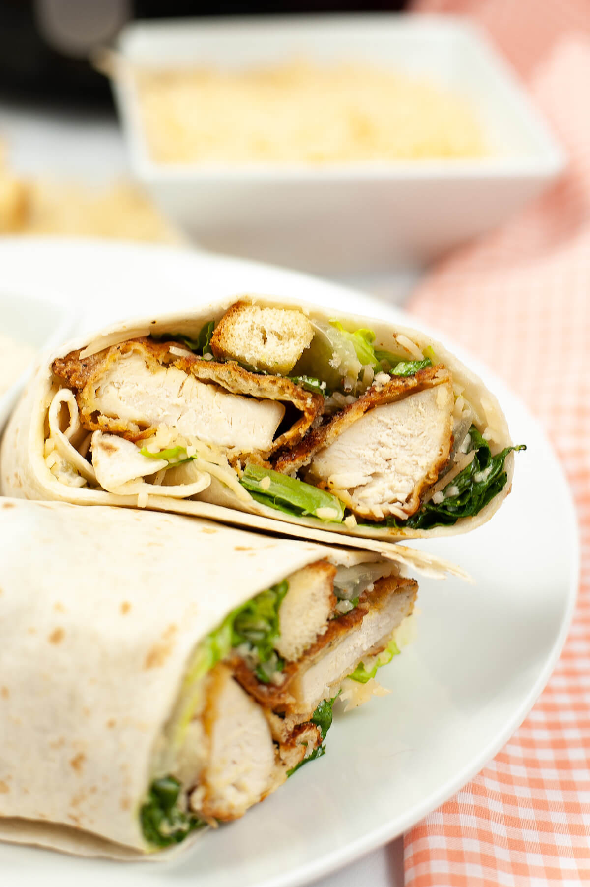 air fryer crispy chicken caser wrap on plate