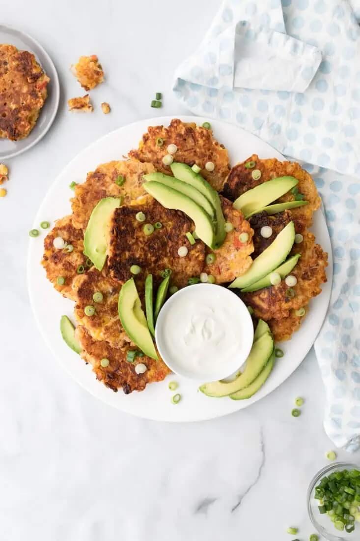 plate with corn and bacon fritters