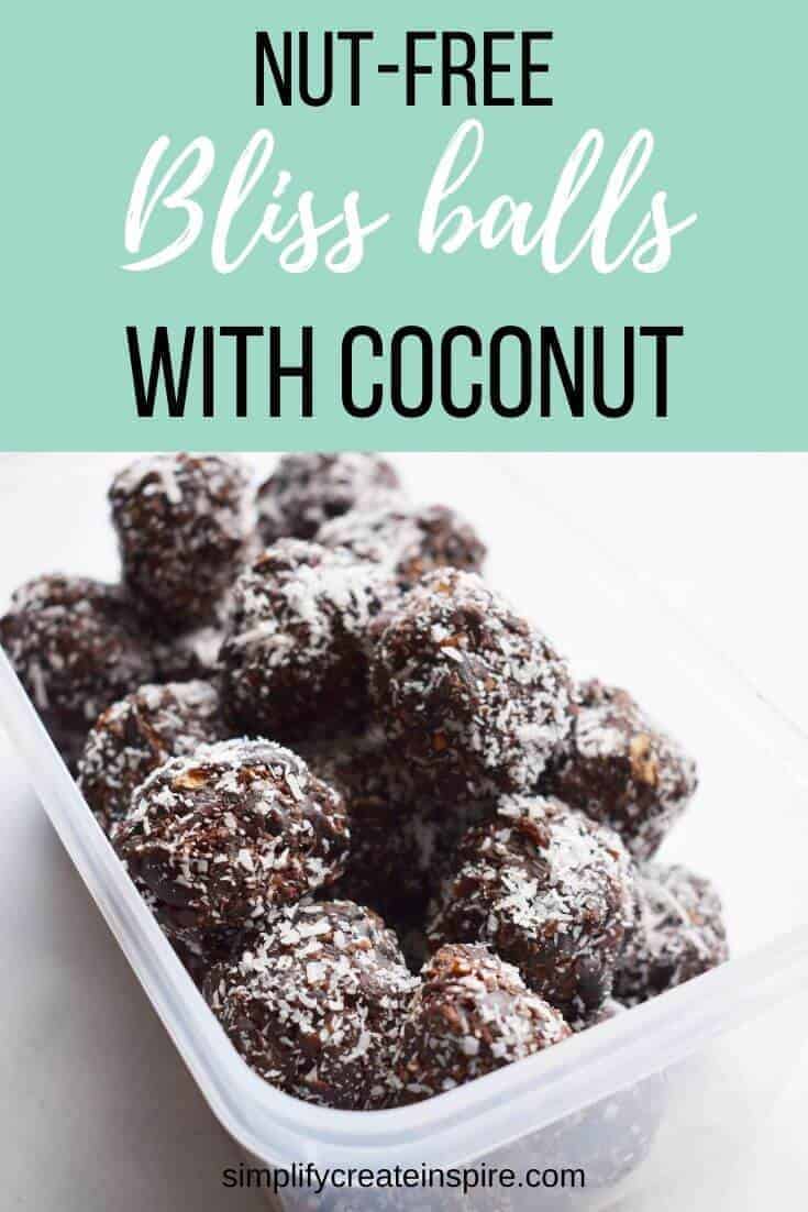 Nut free cacao bliss balls with coconut