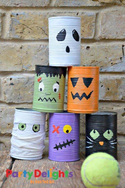 Halloween tin can bowling game