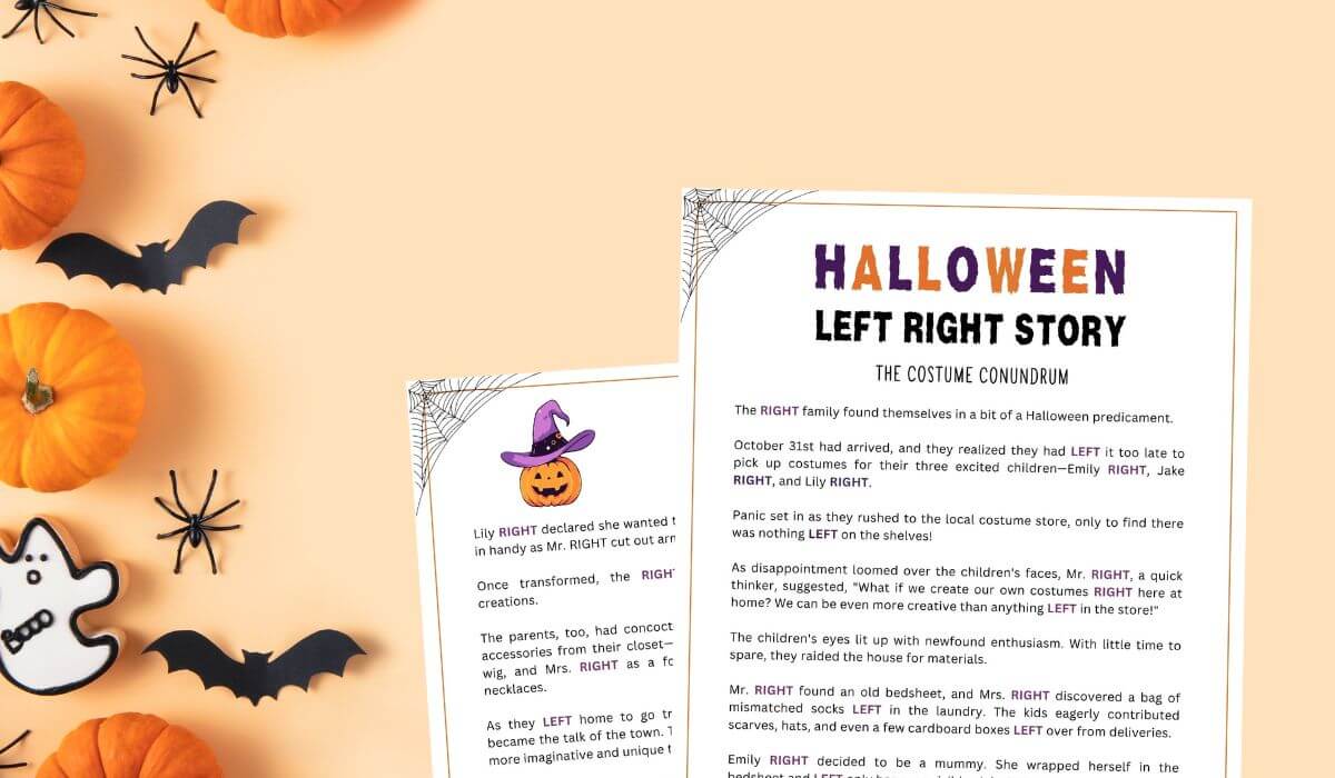 free printable left right game on halloween background