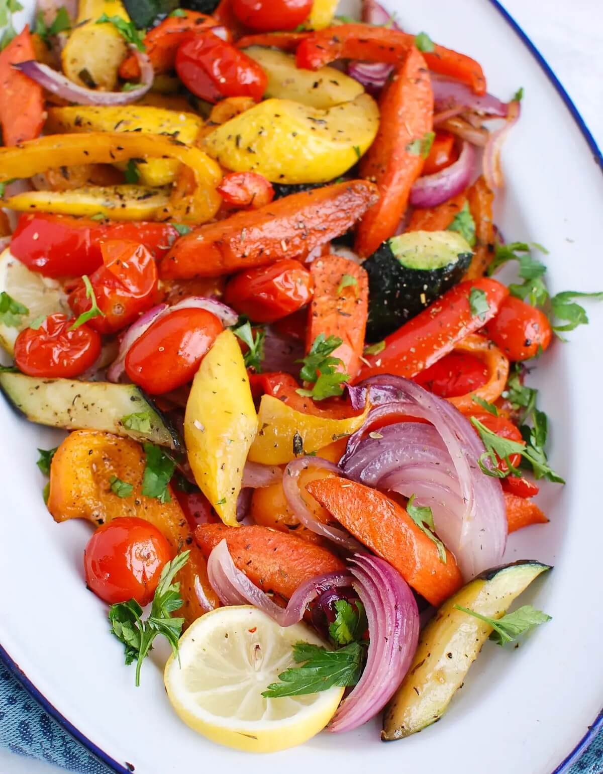 roasted vegetables on a platter