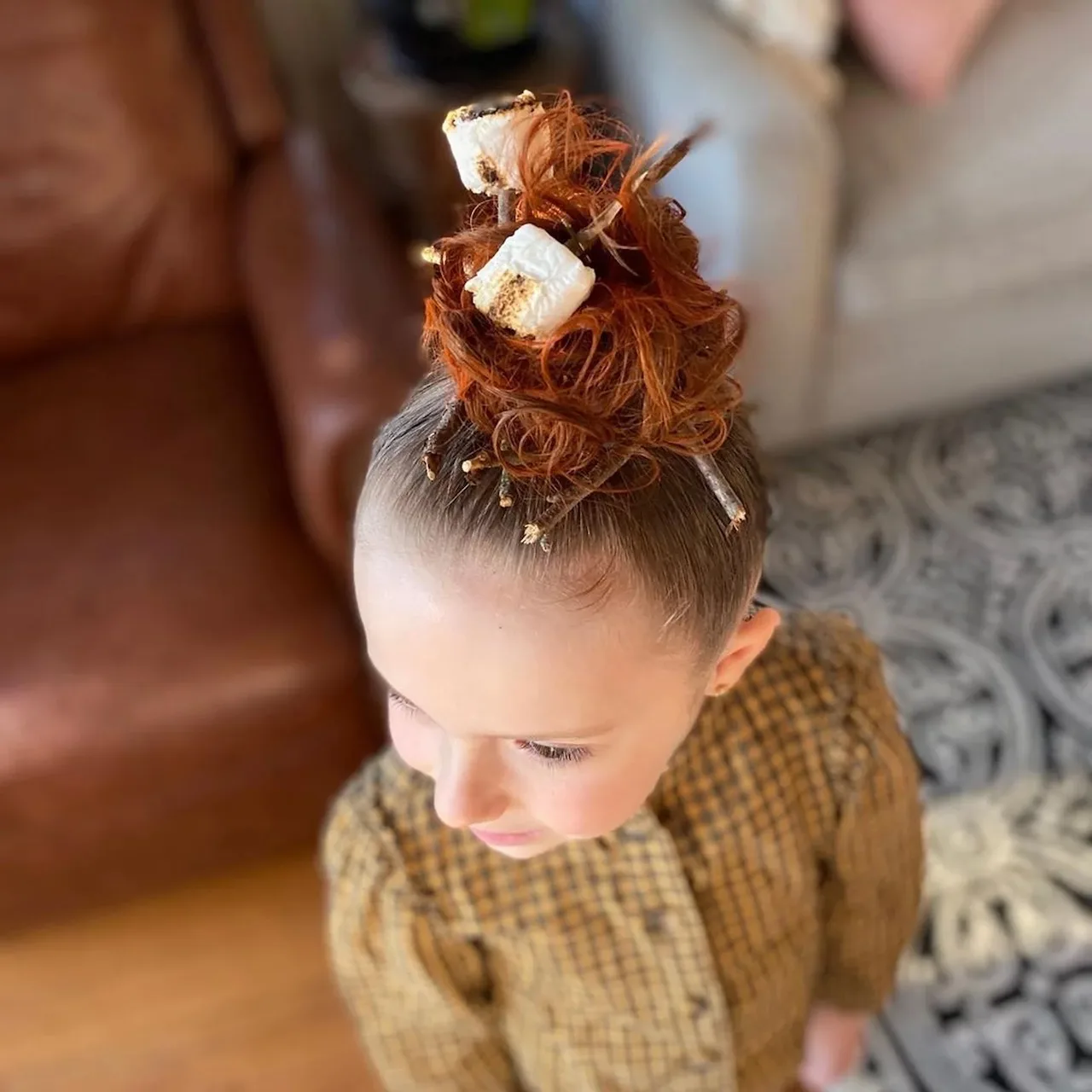 toasting marshmallows campfire crazy hair day idea.