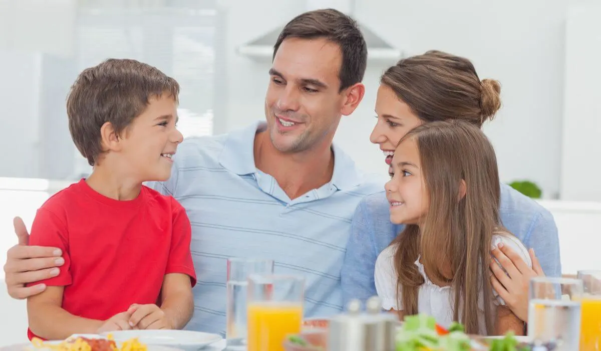 Family talking during a meal