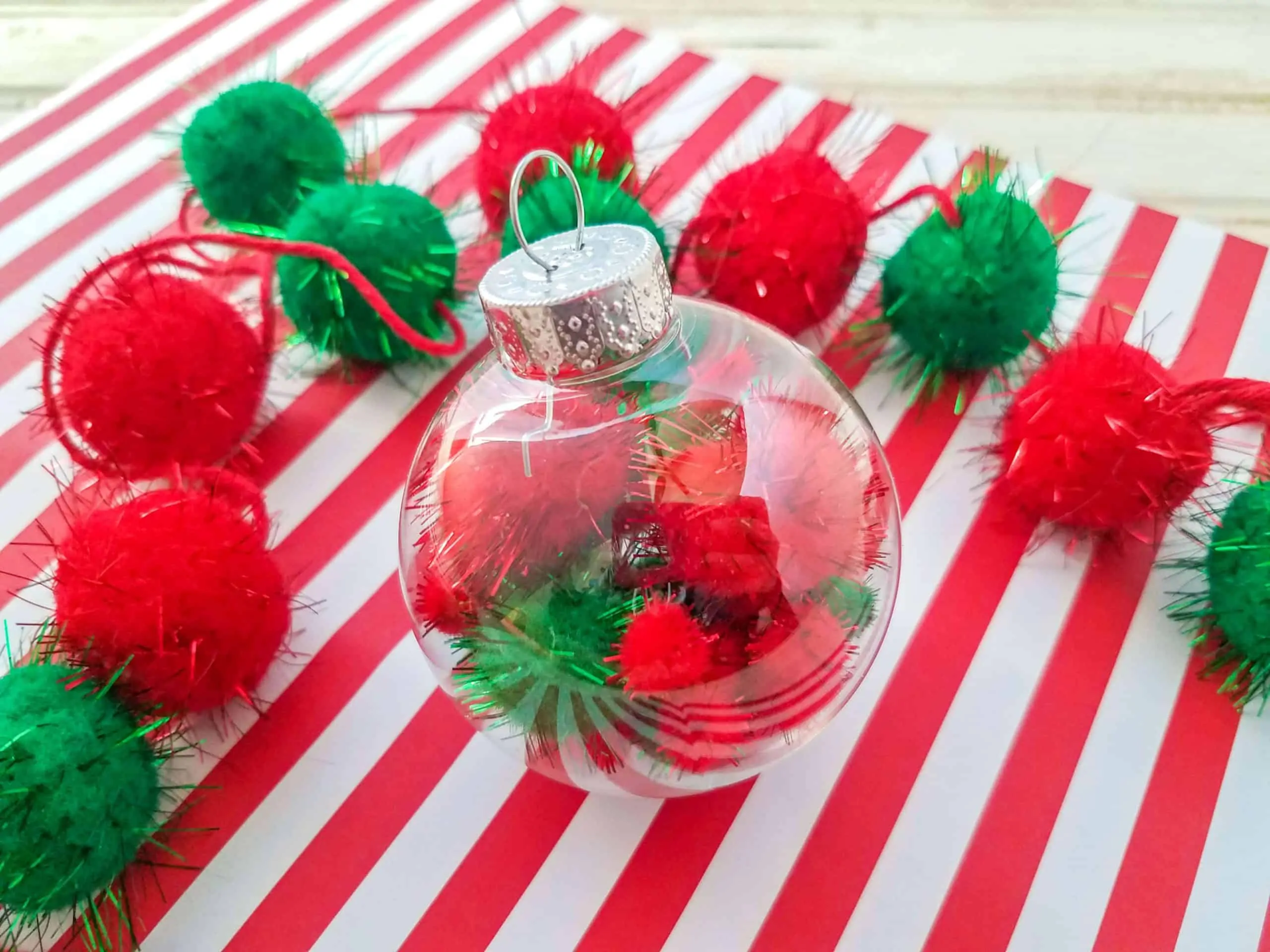 DIY pom pom Christmas bauble ornament