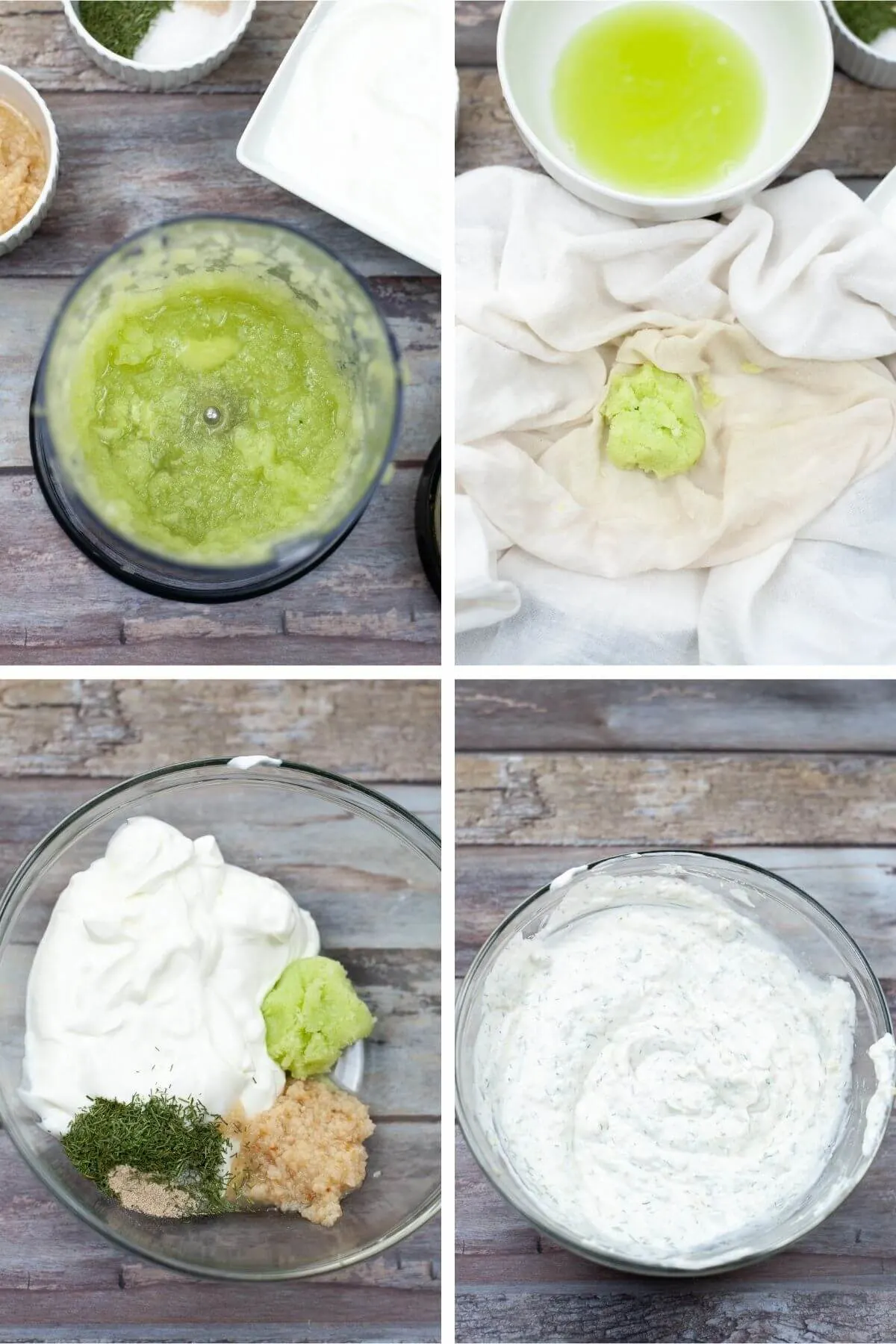 process shots of making tzatziki sauce