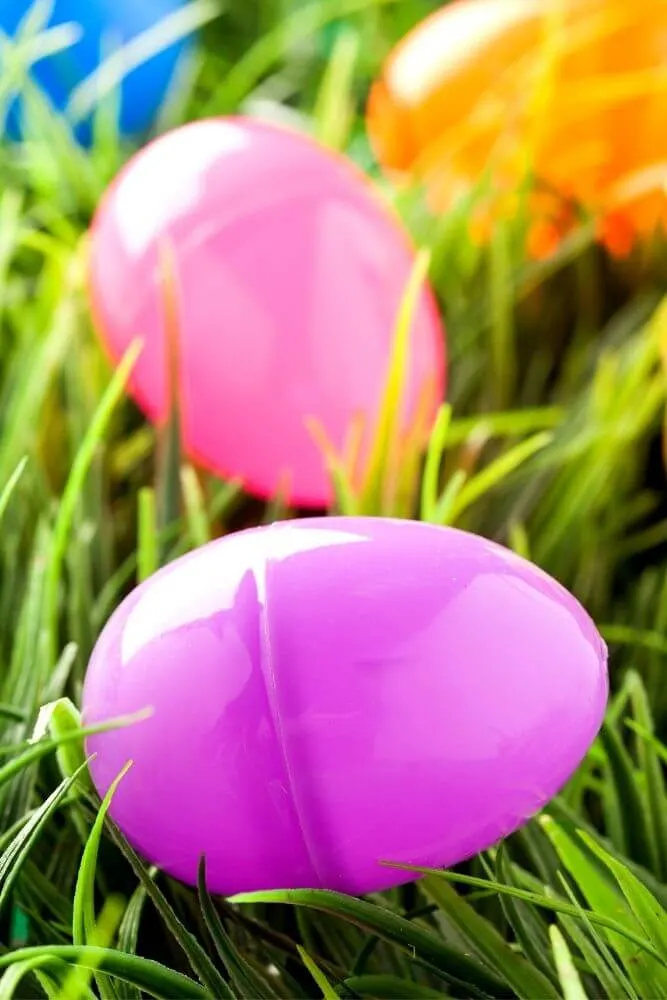 plastic easter eggs in the grass