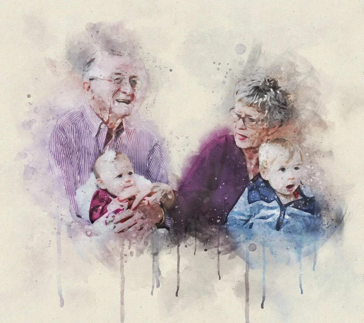 watercolour digital painting of grandparents