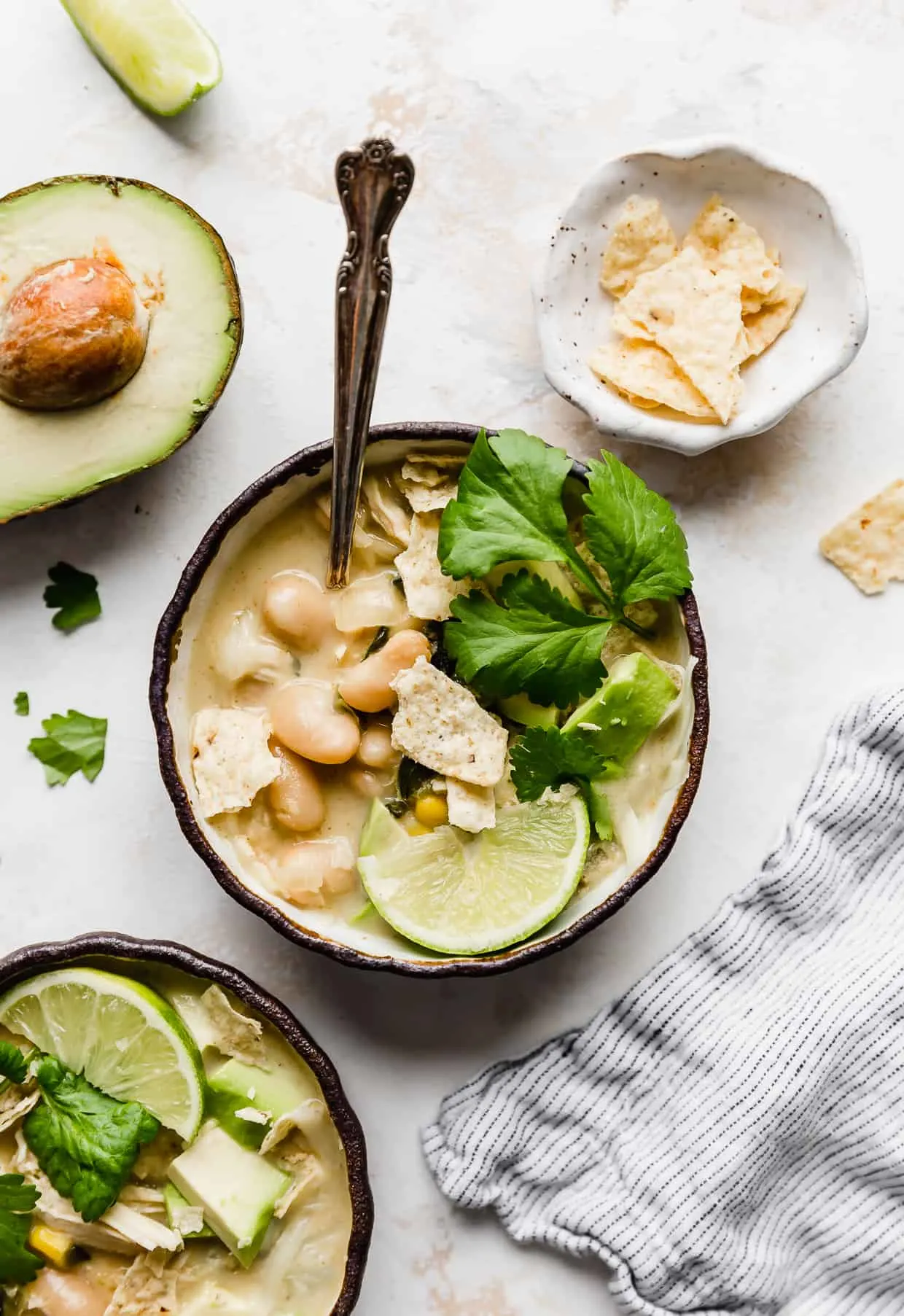 white chicken chilli in bowls